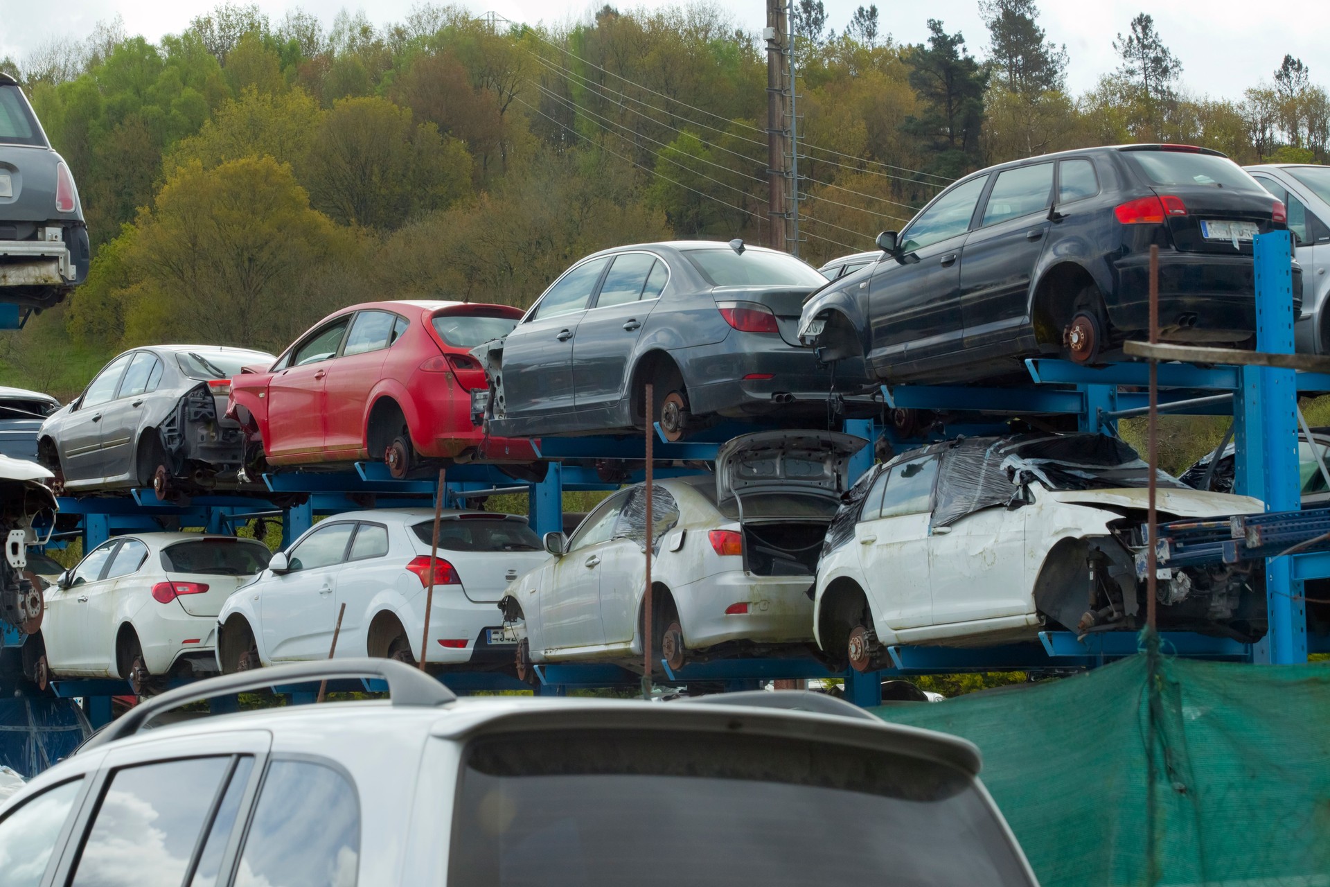 Wrecked car junkyard